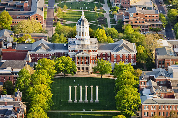 Arial view of the Columns with Jesse Hall