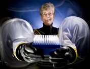 Judy Wall, a professor of biochemistry at the University of Missouri, is working with bacteria that convert toxic radioactive metal to inert substances. Photo reprinted with permission of MIZZOU magazine.