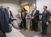 Botswana Blackburn. professor of health science, was surprised by her children and campus leaders to learn she was a recipient of a 2019 William T. Kemper Fellowship for Teaching Excellence. 
