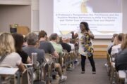 Cynthia Frisby, professor of journalism, speaks to incoming students  during Summer Welcome, one of the programs at Mizzou to help new students.  MU leaders credit supports for transfer students as a key to the 16 percent increase in transfer enrollment. 